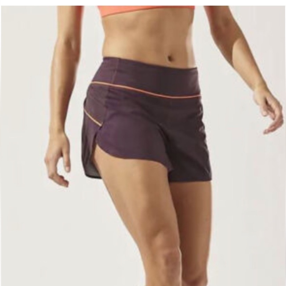 Athleta womens purple orange Run With It 3.5" Short Sz M preloved like new